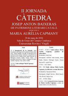 II Jornada de la Càtedra Josep Anton Baixeras de Patrimoni Literari Català dedicada  Maria Aurèlia Capmany